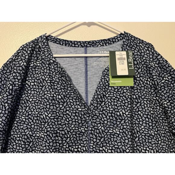 LL Bean Top Womens XL Reg Streamside Tee Split Neck 3/4 Sleeve Gorpcore Blue NWT - Picture 1 of 9